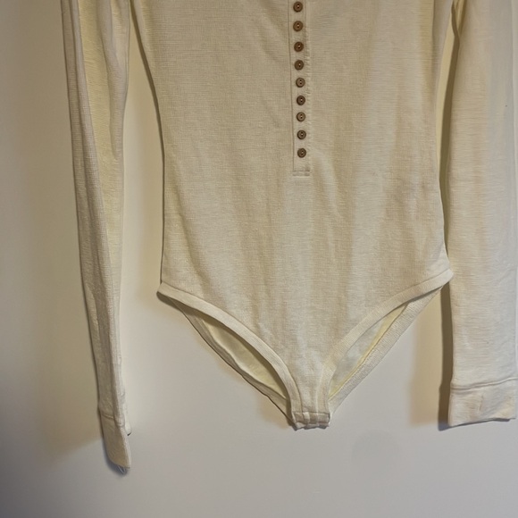 Intimately Free People Henley Bodysuit XS Cream Waffle Thermal Knit Softgirl - Picture 4 of 14